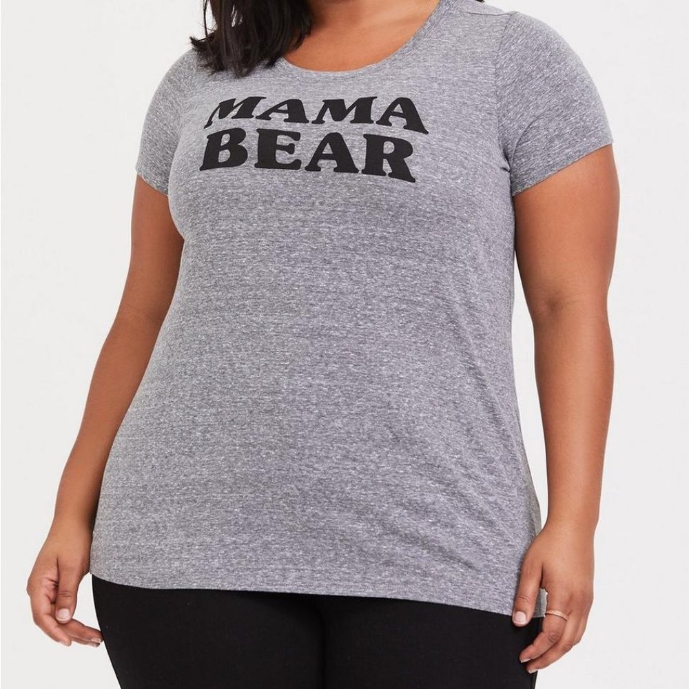 Torrid Mama Bear Grey Slim Fit Crew T- Shirt Short Sleeve Size 0